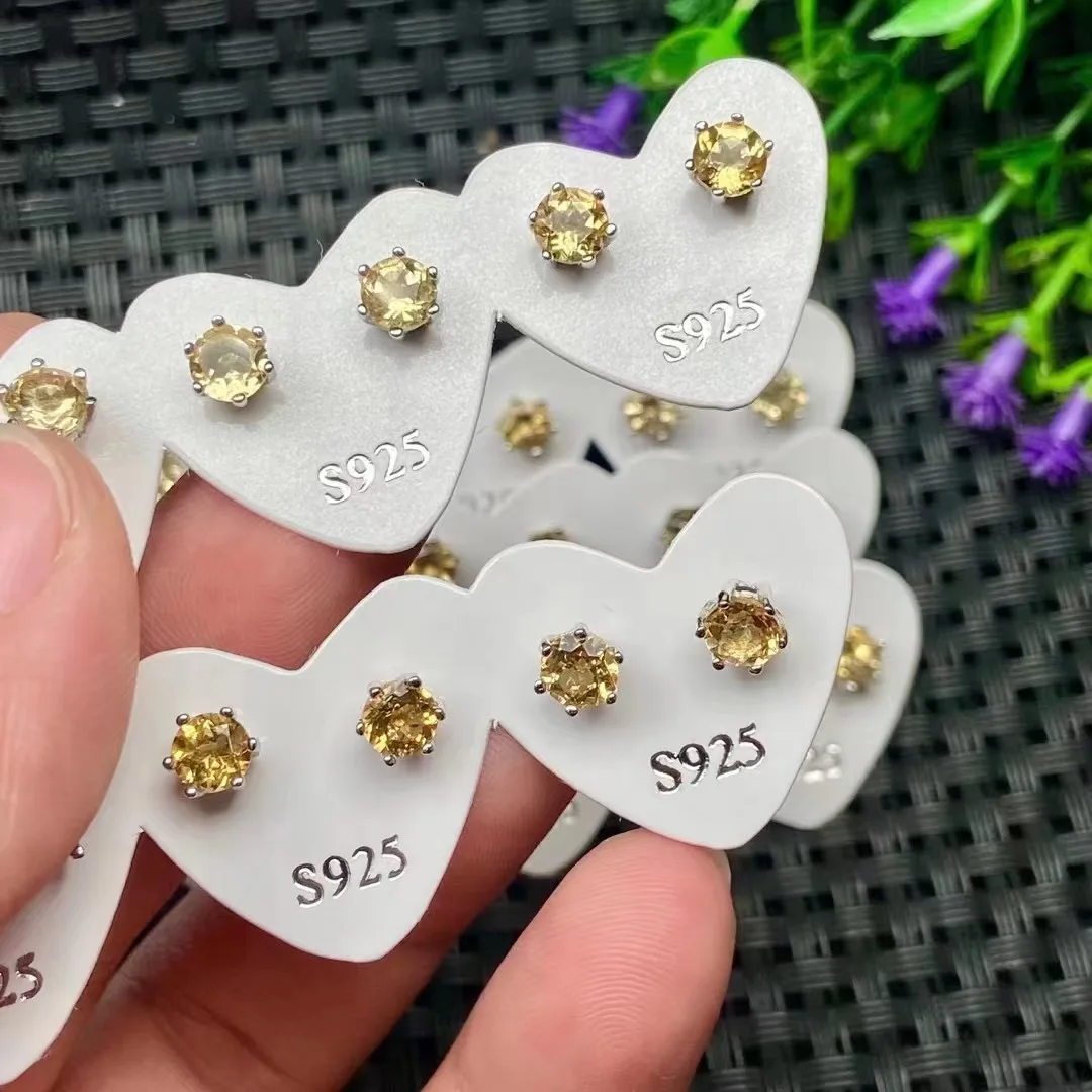 Natural Crystal Color Jewel Earrings Simple Six Claw 925 Silver Needle Topaz Amethyst Peridot Topa Garnet Earrings