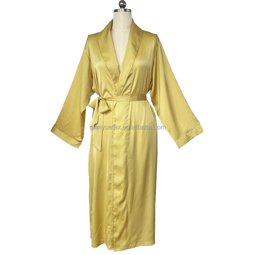 Wholesale Custom Luxury Silk Long Robes Shawl Collar With Seam Pockets Spandex Satin Chiffon Robe Women Morning Gown Sleepwear