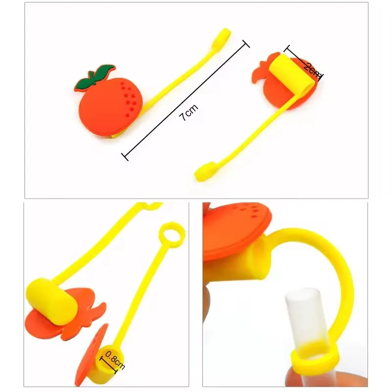 Hot Selling 8mm soft silicone straw topper cover popular yellow series anime flower sport drinking cat summer straw toppers