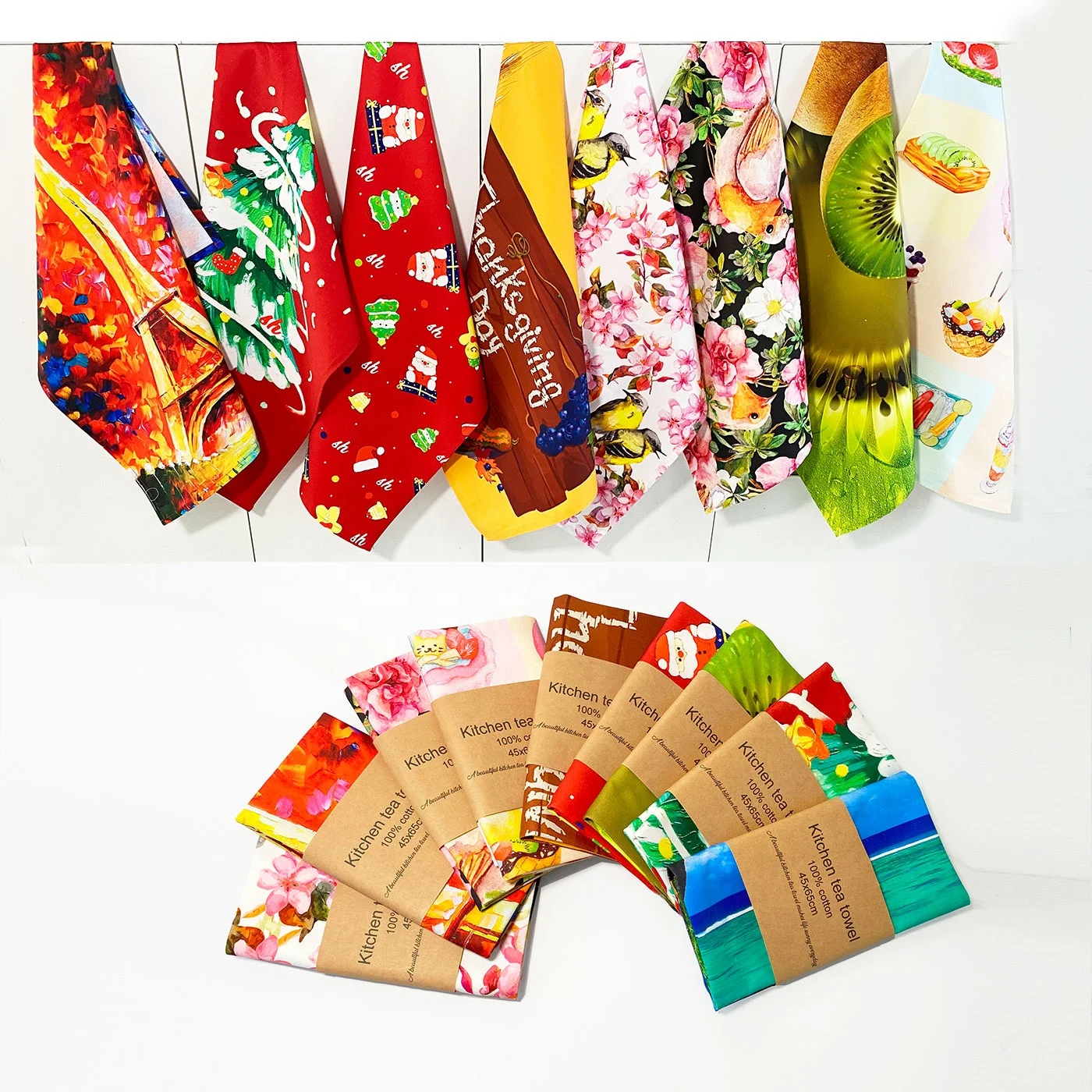 Wholesale Custom Design 100% cotton thick material Kitchen Tea towels digital Printing Cleaning quick dry custom dish towel