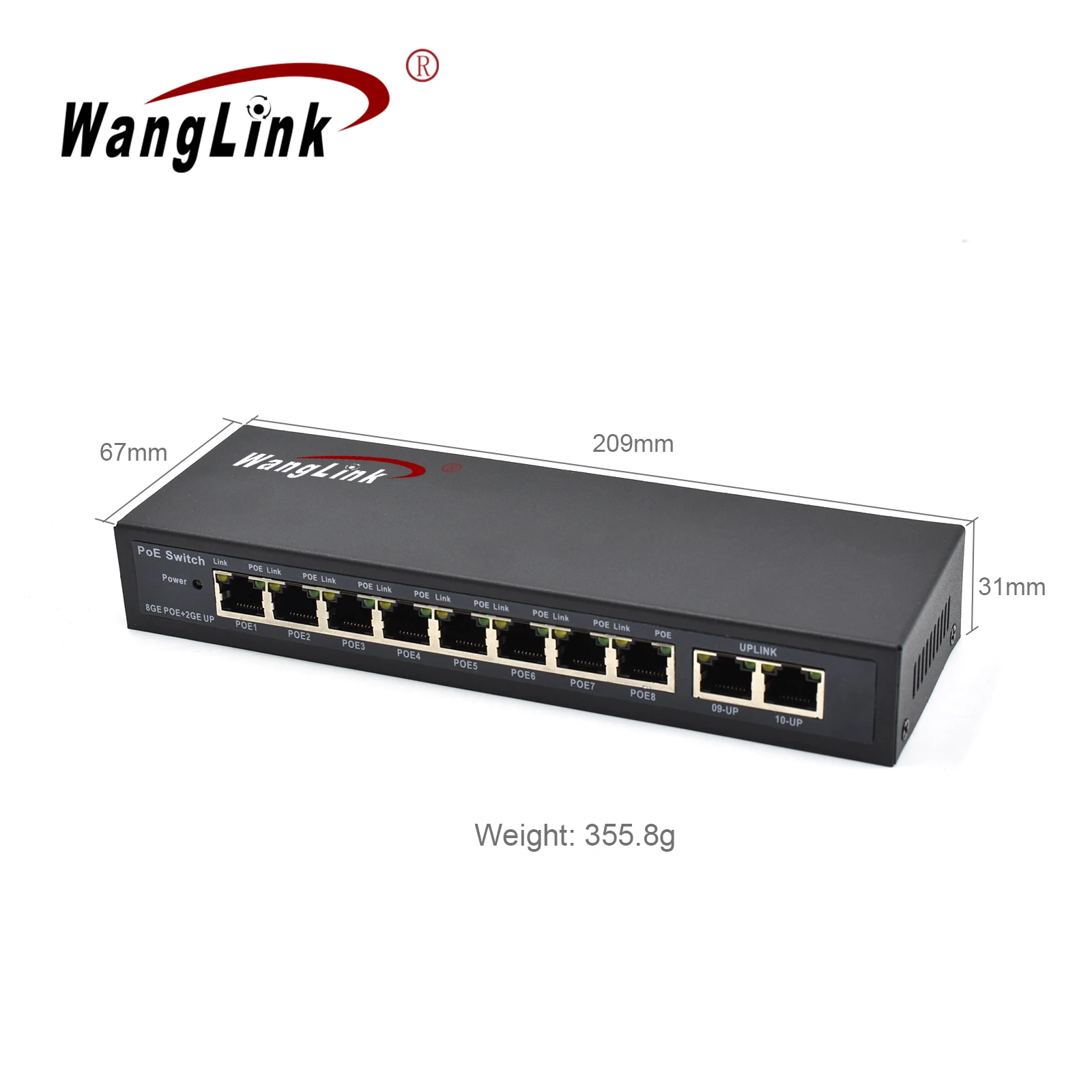 Wanglink 10 Port Gigabit POE Switch 8 Port PoE Network Unmanaged PoE Switch 120W External Power Supply for IP Camera