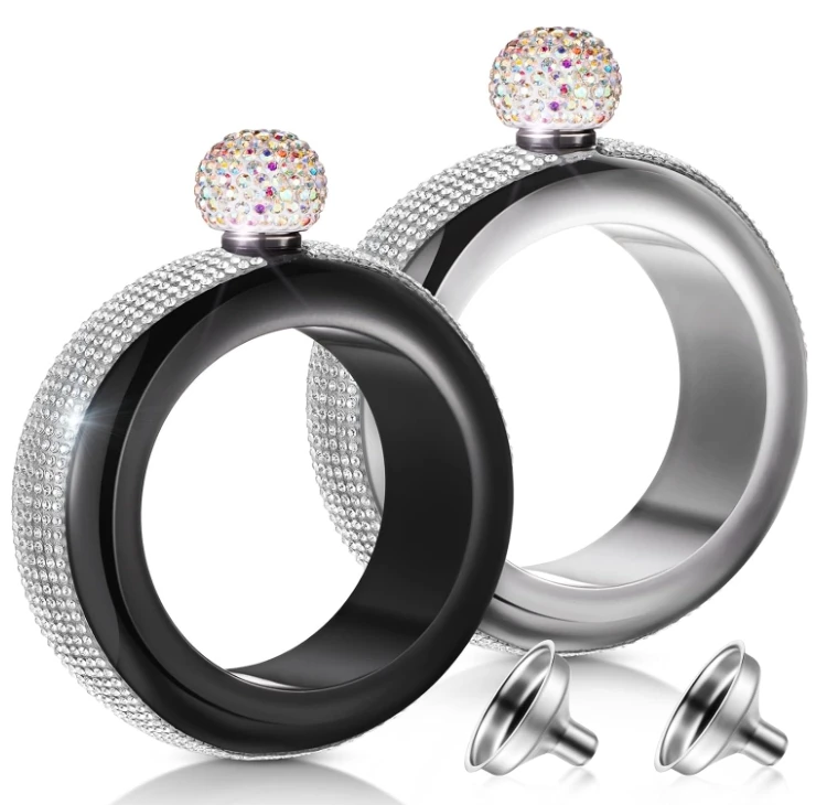 Bracelet Flask Bangle Creative Stainless Steel 304 Steeland Hip Funnel Set for women 3.5 oz. Crystal Surround
