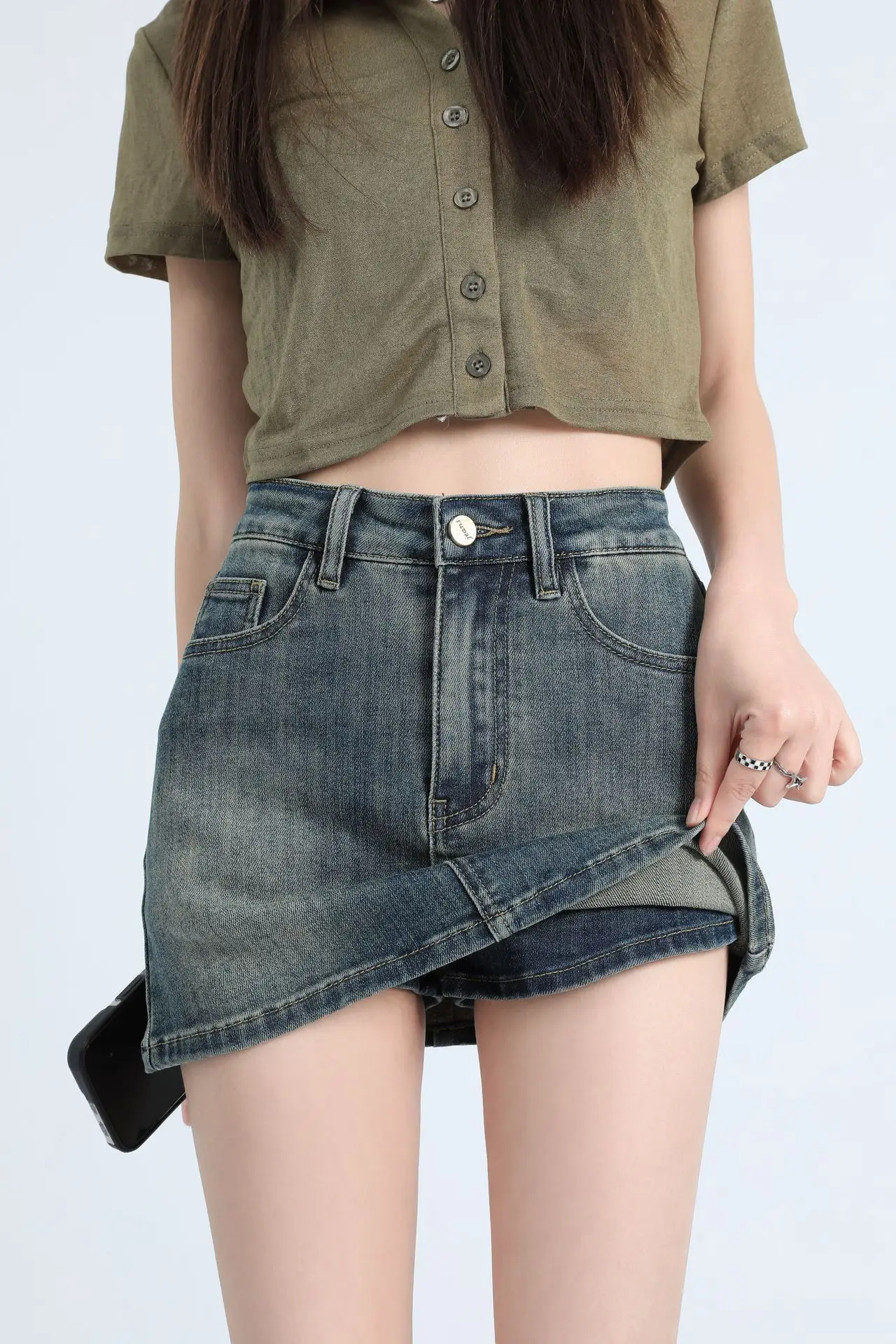 Custom Summer New Hot Sale Mini Denim Skirt Fashion Design Button Front A-line High Waist Casual Women Ladies Jeans Skirt