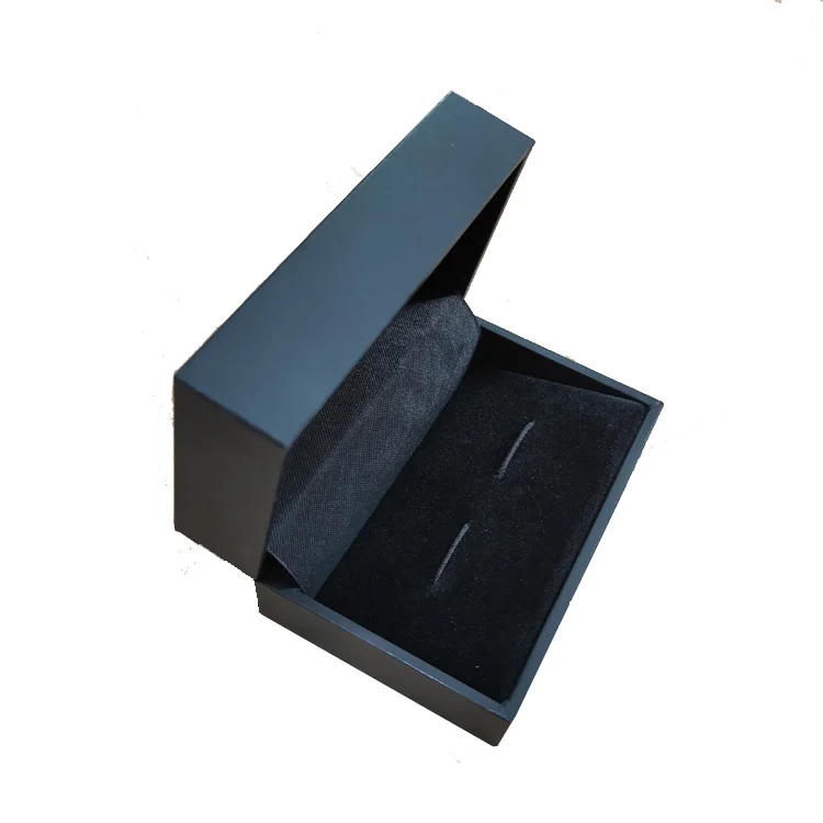 Wholesale custom logo flip top black cufflinks storage gift box slim cufflink box