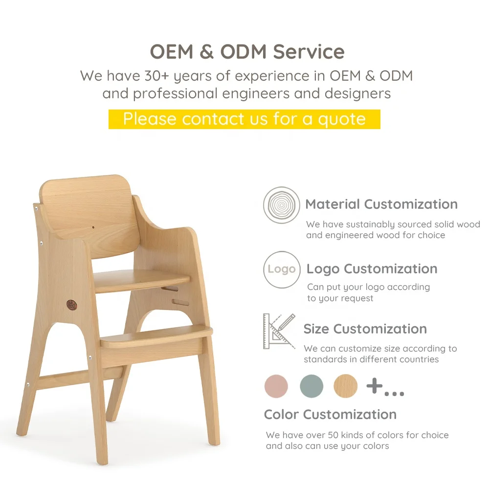 Only B2B Boori EN14988 Modern 3 In 1 Multifunctional Wooden Baby High Chair For Baby Feeding