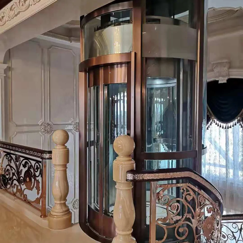 Round Panoramic Observation Elevator Without Machine Room Residential Glass Elevator Home