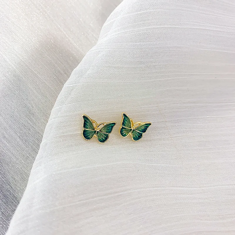 fashion trendy cheap green butterfly earrings stud