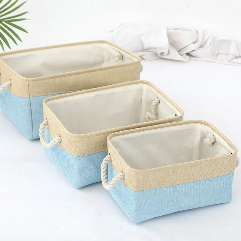 Homeplus 2024 Hot Linen Foldable Box Fabric Storage Cubes Fabric Boxes Bins with macrame cord handle for Home Decorative