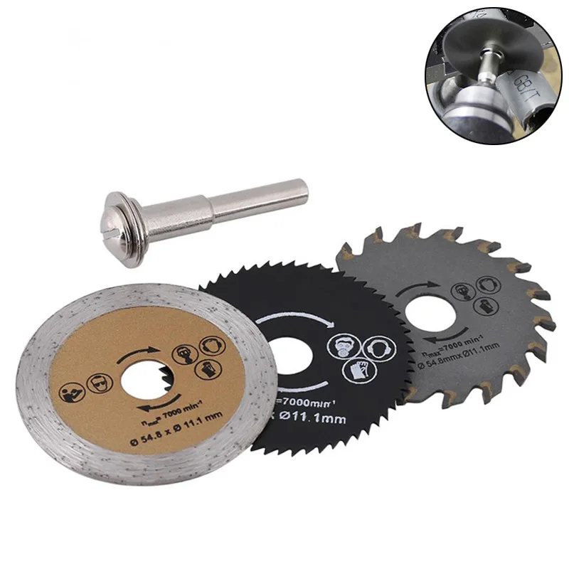 PEXMIENTAS 3pcs HSS Circular TCT Carbide Diamond Saw Blade Set Metal Cutting Disc Wood Cut 6mm Mandrel Cutting Blades