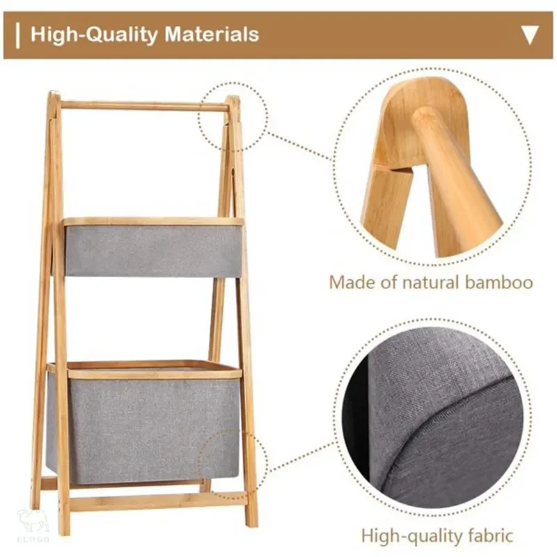 Free Delivery Bamboo Fabric Laundry Basket Storage Rack Oxford Cloth Cotton and Linen for Clothing and Home Use