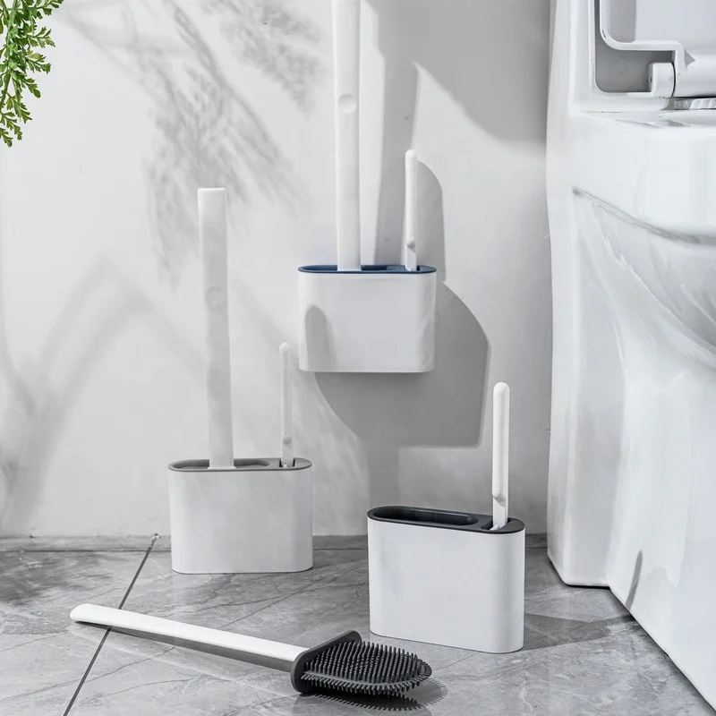Wall Hanging TPR Toilet Brush With Holder Set Silicone Bristles Bathroom Urinal Cleaning WC