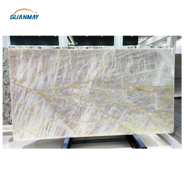 Translucent Pink Crystal Quartzite Stone Marble Slab For Deluxe Hotel/Villa Decoration