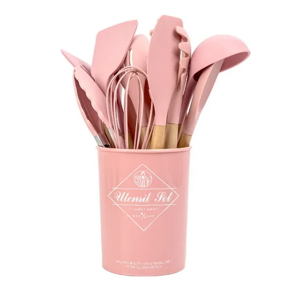 Dishwasher Safe Silicone Kitchen Tools include Turner Spatula Spoons Soup Ladle Tong Non Stick Cookware