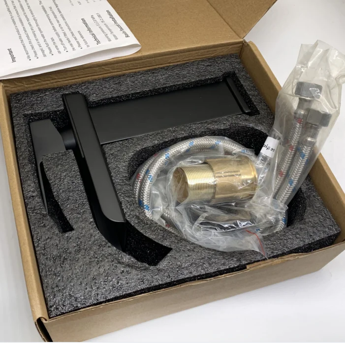 Unique Design 2021 Modern Brass Basin Mixer Tap Single Handle Waterfall Bathroom Black Faucet