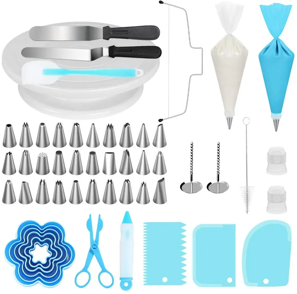 WIDENY Home Kitchen Baking Supplies Set Cake Decorating Kit with  Revolving Cake Turntable, Cake Leveler, Cookie Cutter
