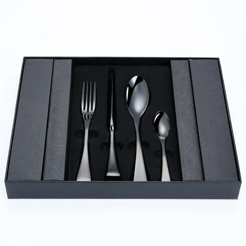 Luxury Mirror Knife Fork Spoon Kaya Black Stainless Steel Cutlery Set For Restaurant