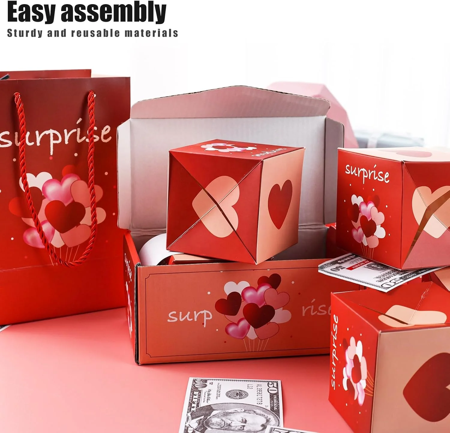 Easy assembly paper explosion gift box Valentines surprise pop-up paper box surprise jumping money box DIY