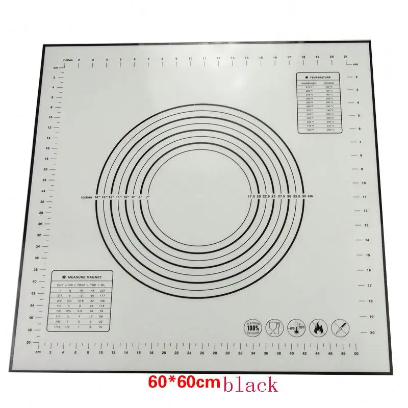 XL size 50x60cm nonstick nonslip silicone dough mat with measuring marks silicone dough rolling sheet for pie and pizza