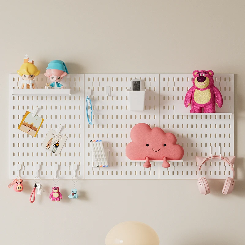 High Quality Home Wall Hanger Hole Board Organizer Rack Plastic Tray Box Hooks Self Adhesive Kitchen Wall Mounted Shelf Rack Set