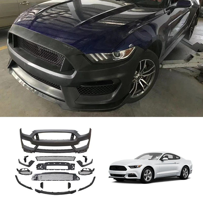 Front Bumper Assembly Mustang Conversion Gt350 Front Bar Large Body Kit for Ford Mustang 2015-2017 Black Mustang Parts ABS