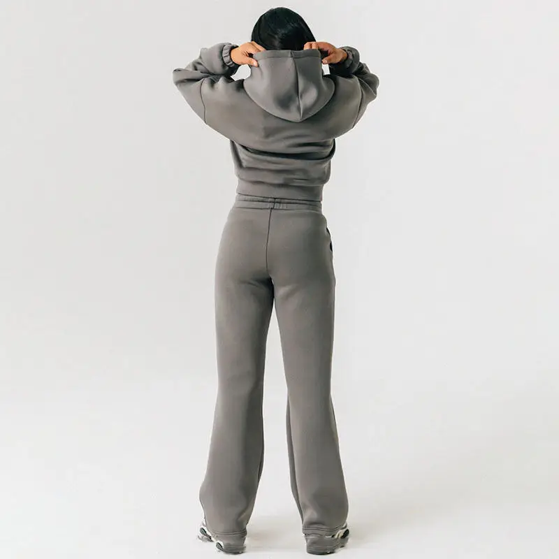 High Quality Women Tracksuit Set Custom Logo Outfit Sweatsuit Wide Leg Jogger Set for Ladies