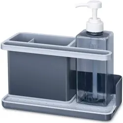 Kitchen Sink Plastic Caddy Organizer with a Hand Soap Dispenser Sponger Brush Holder