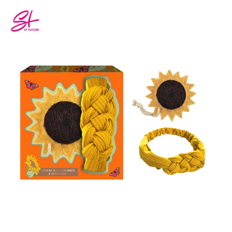 St Future Sunflower Series Gift Set Loofah Exfoliating Shower Bath Scrub Body Sponges Dead Skin Removal Sponge With Headband