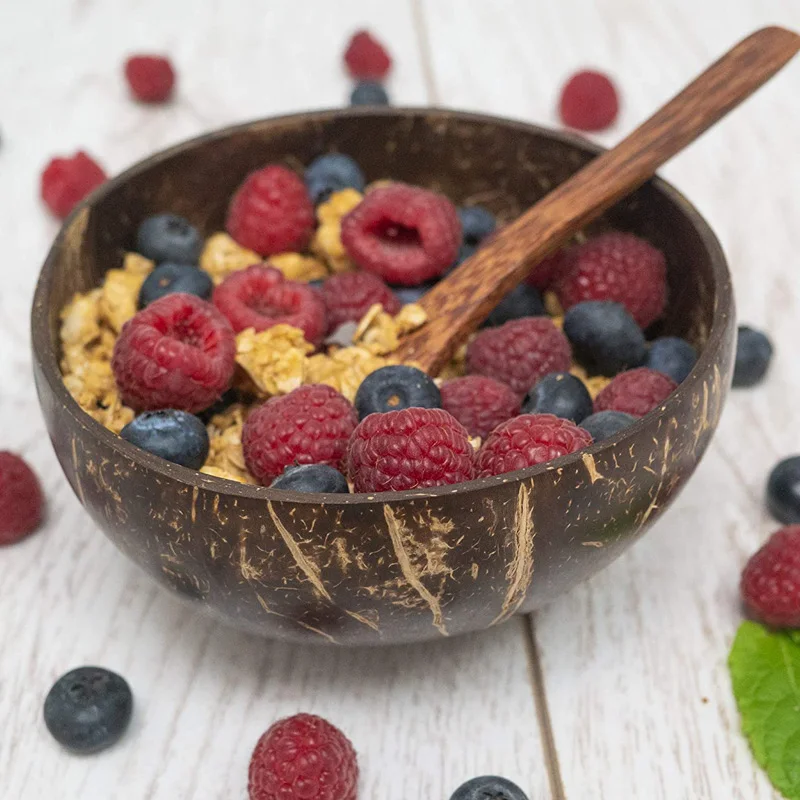 100% Natural Unique Handcraft Engraved Coconut Tableware Wholesale Coconut Wood Bowl Lid With Logo