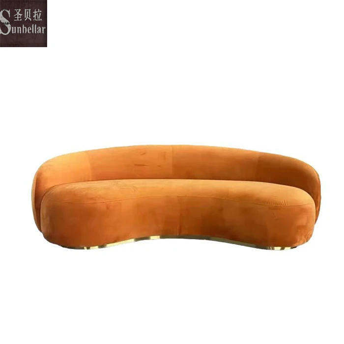 half moon semi circle shaped sofa orange velvet curved sofa with gold stainless steel base hotel furniture bedroom sofa