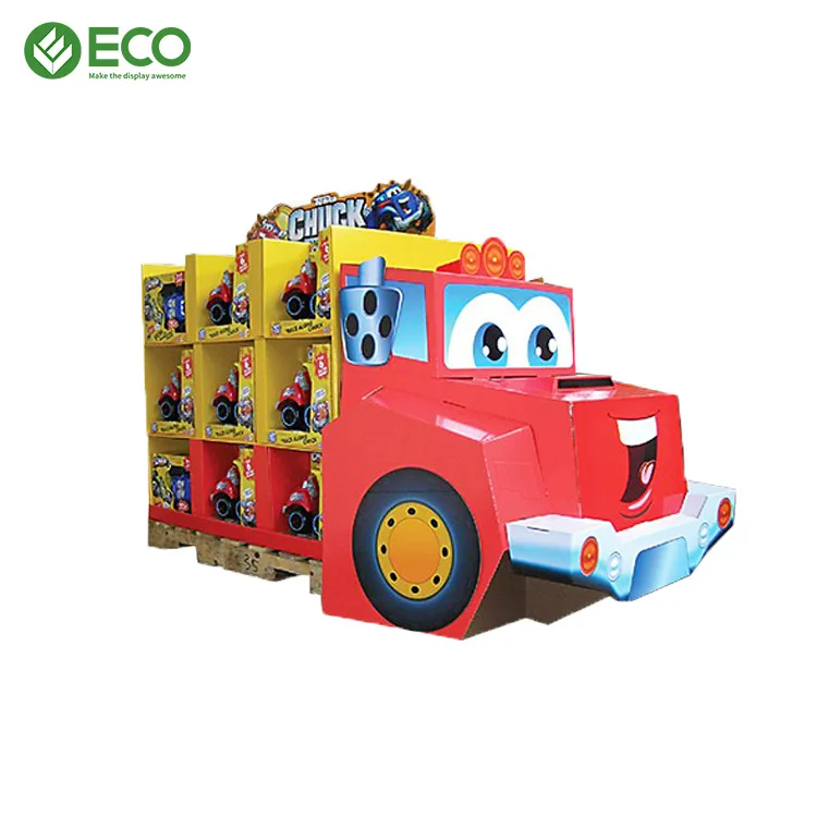 New Design Cardboard Car Shaped Display Rack Toy Car Display Stand Supermarket Pallet Display
