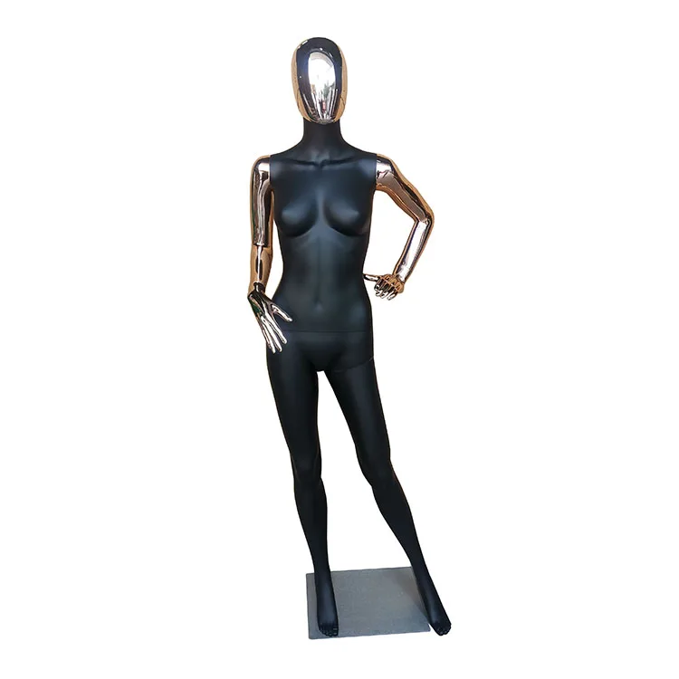 Factory Plastic Egg Head Full Body Gold  Black Chrome Female Electroplate Mannequin