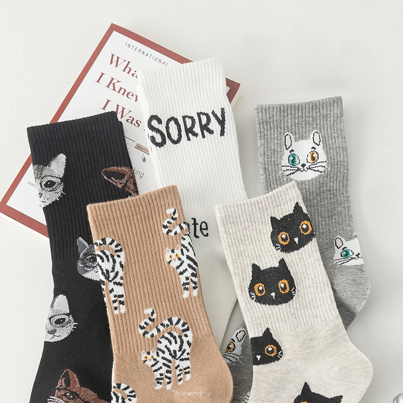 cats pattern cute animal socks for women