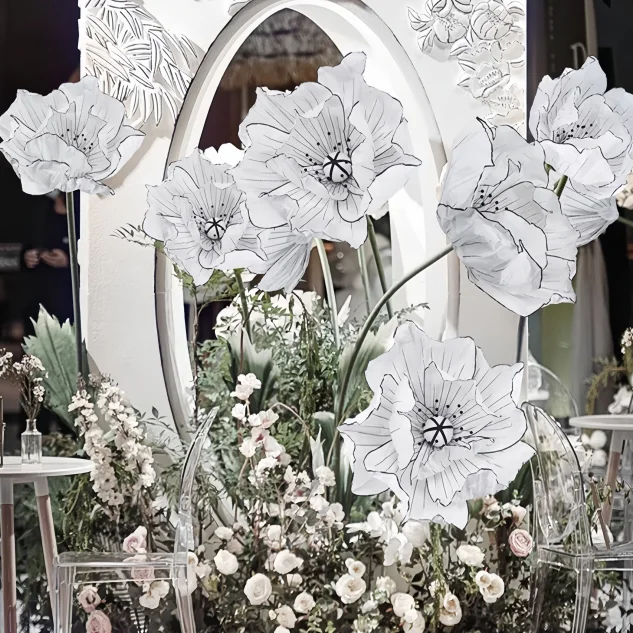 Artificial Handmade Large Paper Flowers Artificial Giant White Flowers Wedding Stage Road Paper Art Flowers