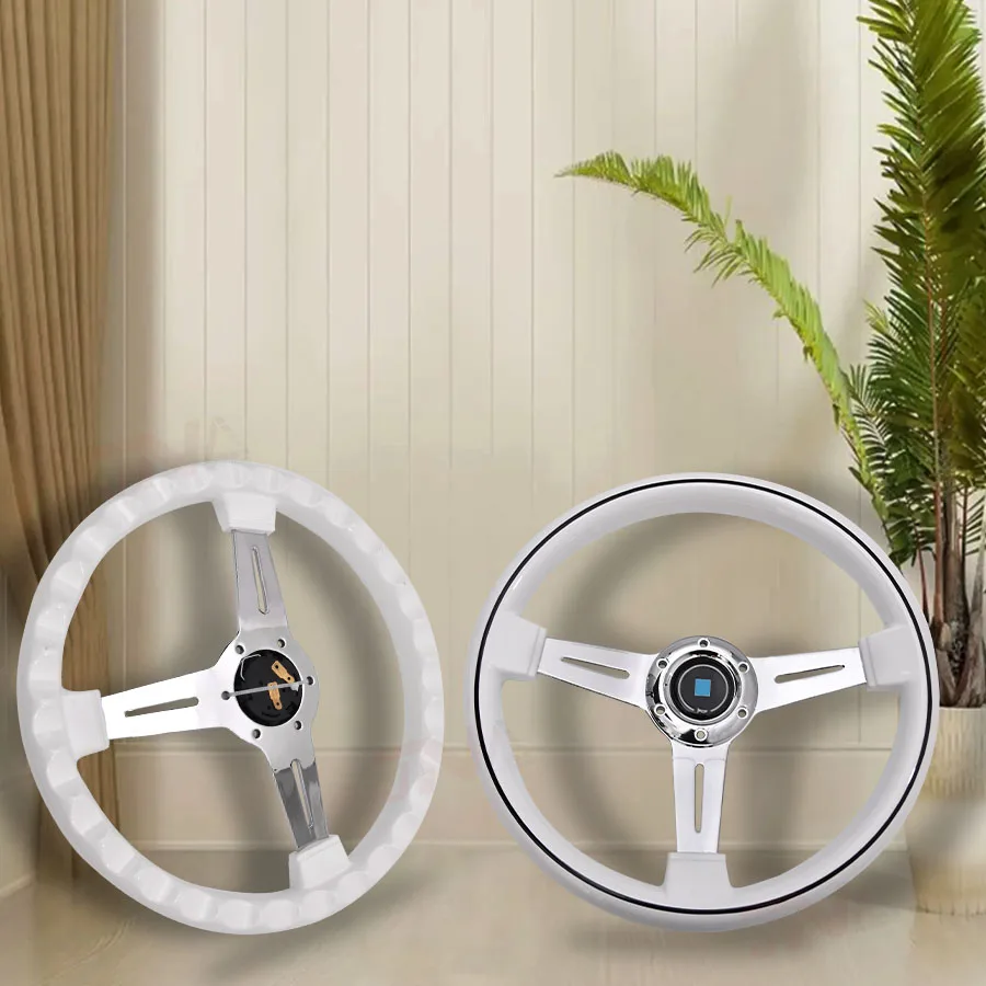 Wholesale Manufacture 14inch Flat Corn 350mm Racing Sport Drift JDM  White Steering Wheel For Universal