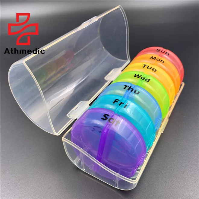2023 Athmedic продовольственный класс рекламные премиальные подарки путешествия 14 контейнеров 7 дней коробка для таблеток в цилиндре Еженедельный цилиндр коробка для таблеток