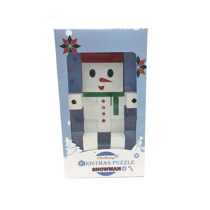 New wooden robot brain cube Christmas Snowman challenge puzzle