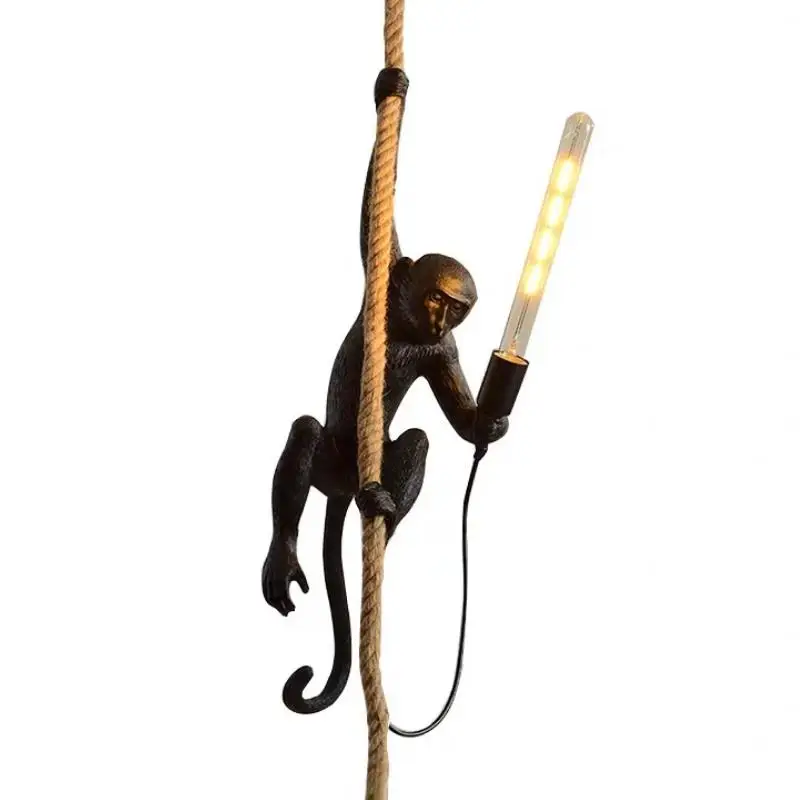 Скандинавская постмодернизированная Подвесная лампа в виде обезьяны с пеньковой веревкой