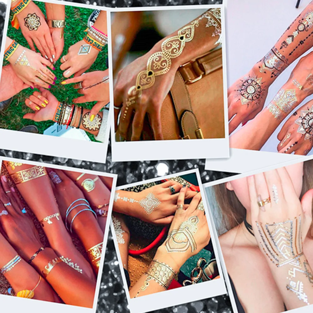 retro hot stamping silver gold tattoo sticker waterproof metallic tattoos men girl party  glitter tattoo body decoration