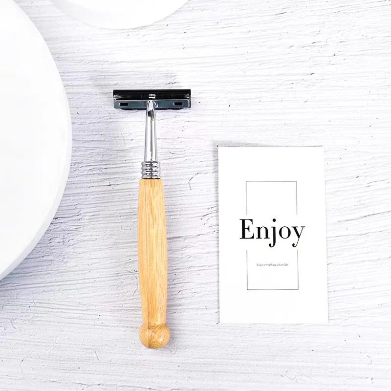 Best Custom Logo Long Natural Bamboo Handle Safety Razor Biodegradable for Home Hotel
