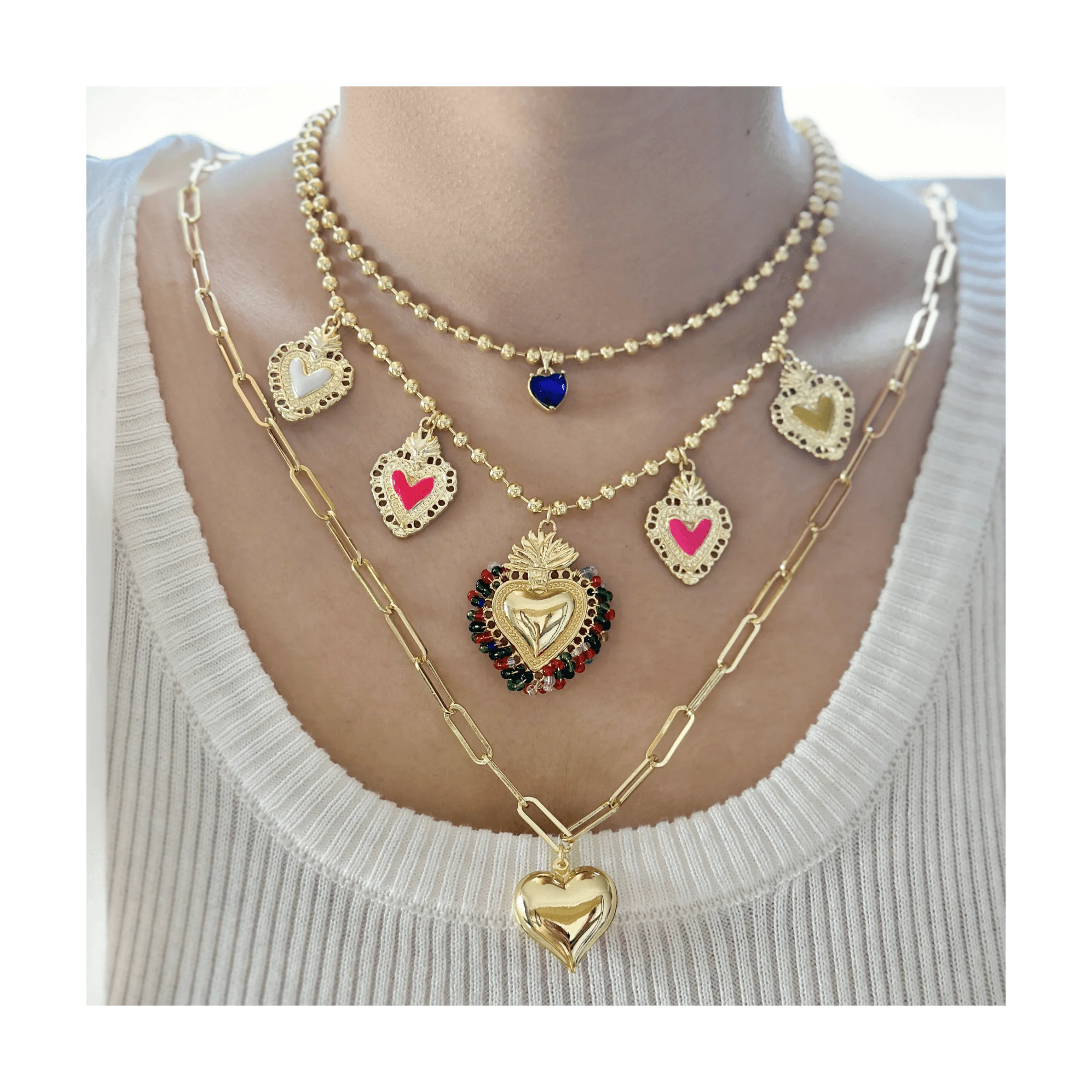 Wholesale Colorful Heart Zircon Choker Necklace 18k gold plated Heart pendant tarnish free jewelry necklace set women luxury