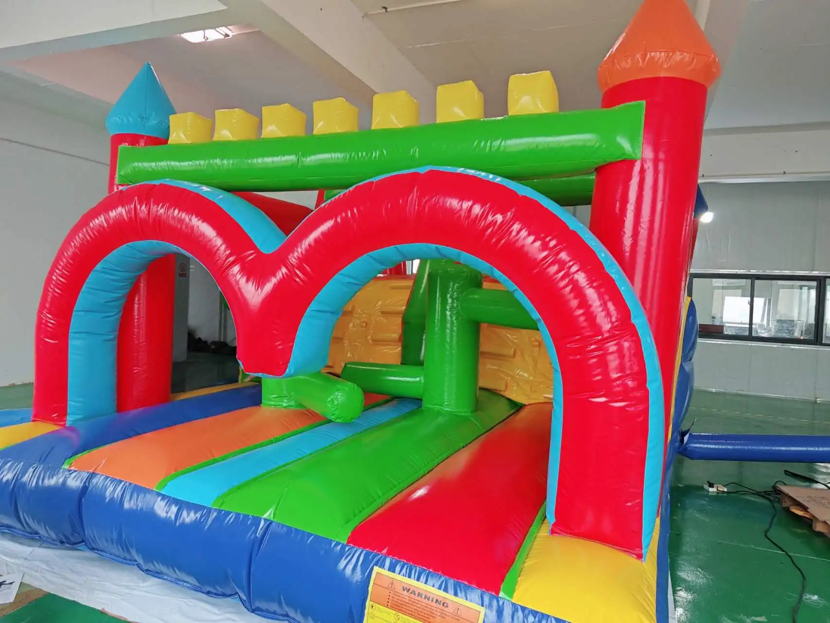 Inflatable rainbow trampoline, inflatable commercial obstacle trampoline, inflatable rental trampoline