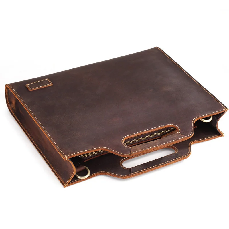 Retro Crazy Horse Leather Men Business Tote Bag Classic Leather Laptop Bag For Work