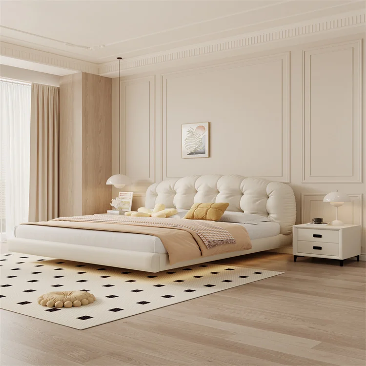 High-end Fashion Furniture Bed Italian Modern Style Luxury Bedroom King Size Leather Bed