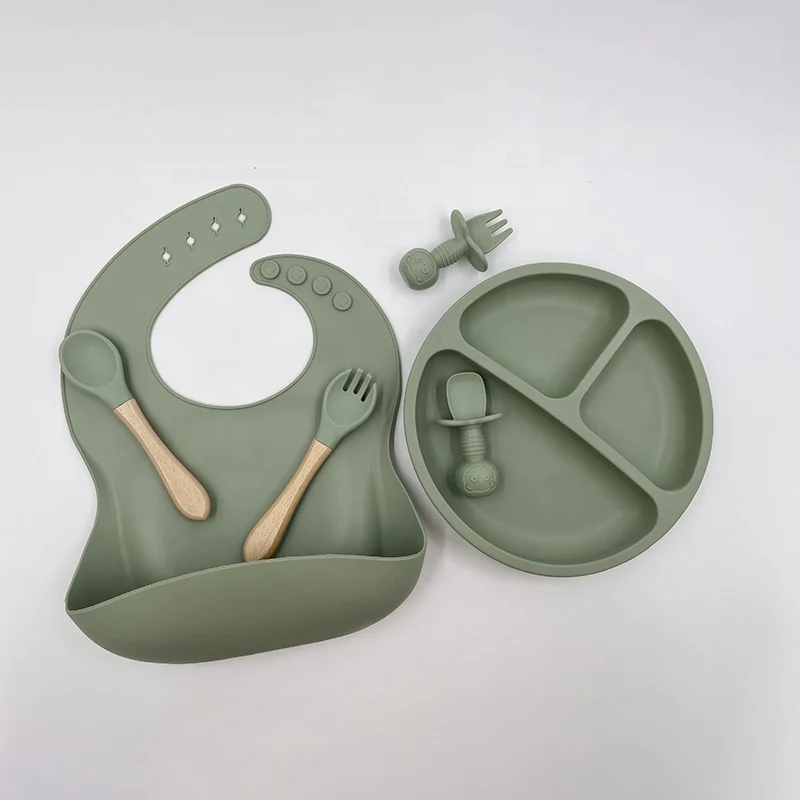 8 pcs baby cutlery wholesale silicon baby feeding set 2in 1 cup suction bowl dish tableware set waterproof