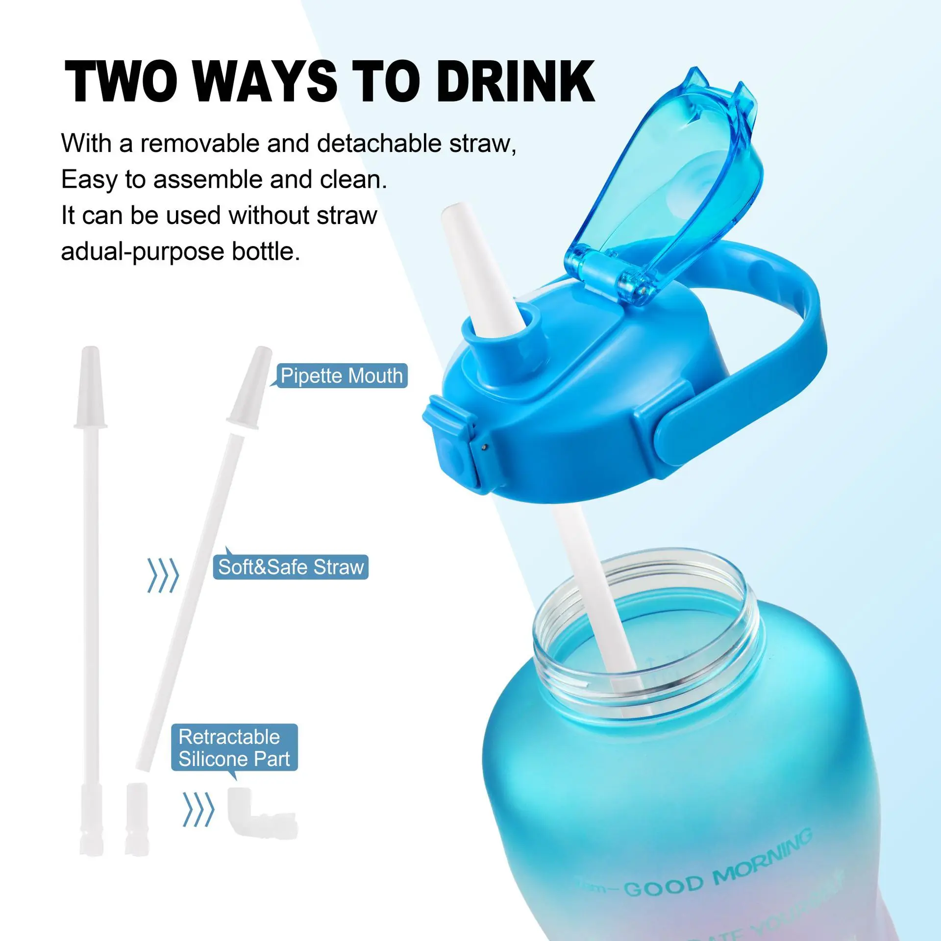 1 Gallon/128oz Large Motivational BPA Free Sport GYM Plastic Water Bottle with Time Marker & Straw