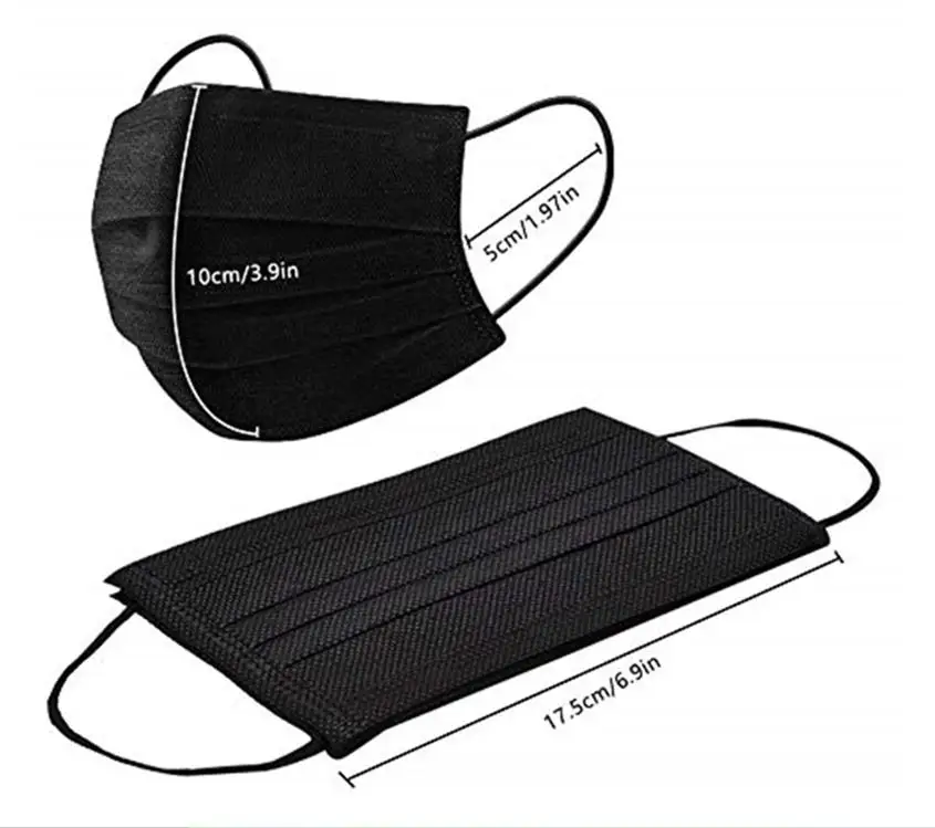  manufacturer 50pcs/Box disposable black 3Ply Face mask breathable Earloop custom Disposable Black face facemask