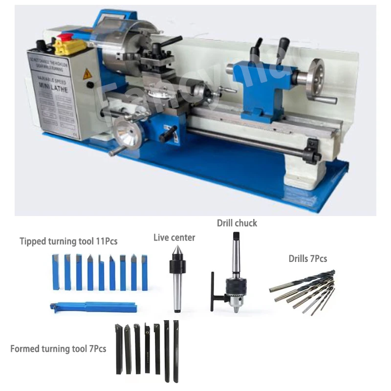 CJ0618 700W 7x13 Inch Brushless Small Lengthened Metal Lathe for Home Using  Wood Lathe Metal Mini Bench Lathe Machine