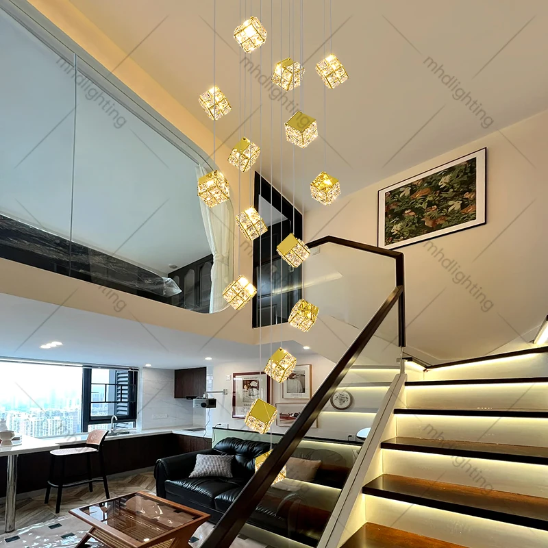 2024 New Design  Luxury  Living Room Villa Hotel  Lobby Staircase Crystal  Hanging  Chandelier  Lights