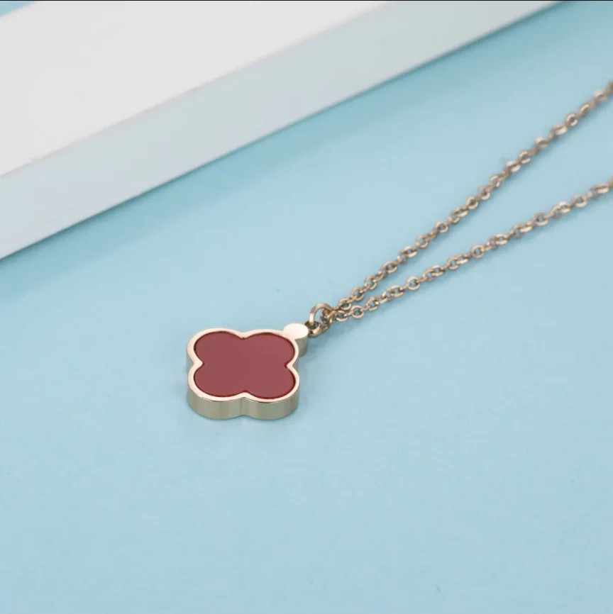 Fashion stainless steel 03 Squashed cross chain Four Leaf Clover Real Diamond Necklace