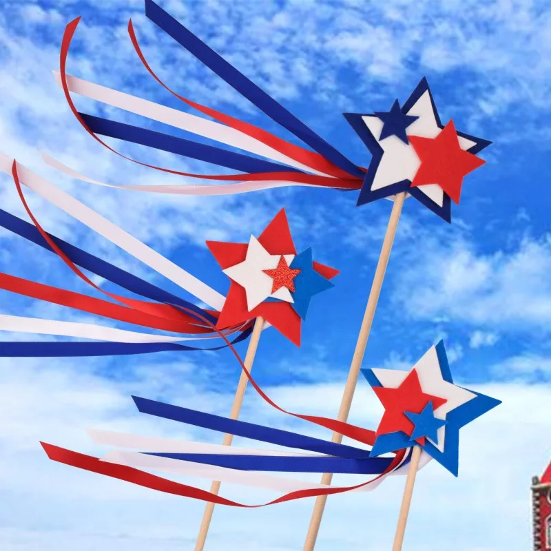 2024 4th of July Star Wands Felt Princess Kids July 4th Toy Children Girls Fairy Party Props Magic Sticks Felt Star Wand